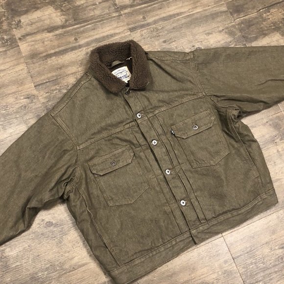 Levis Made & Crafted Men Oversized Type II‎ Sherpa Trucker Jacket Moss Rock XL - Picture 1 of 11